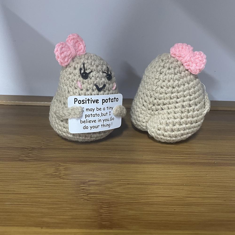 Positive Energy Big Butt Bowknot Potato Hug Pocket Handmade Plush Wool Knitting Doll With Card Christams Home Room Decoration