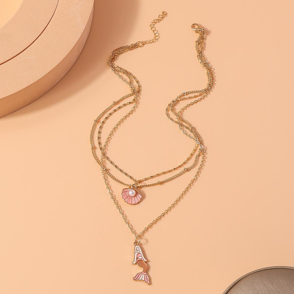 Fashion Shell Mermaid Pendant Necklaces Women Girls Multilayer Chain Necklace Party Holicay Jewelry Gifts