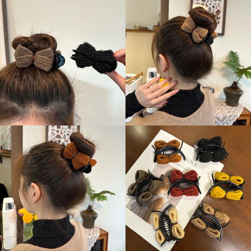 3-Piece Knitted Bow Top Knot Claw Clips for Women’s Hair Styling