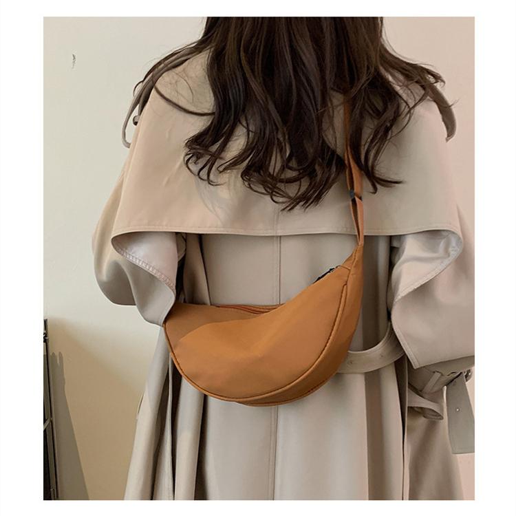 Women Solid Color Zipper Dumpling Bun Crossbody Bag Leisure Inclined Shoulder Bags Adjustable Band Strap Armpit Handbag
