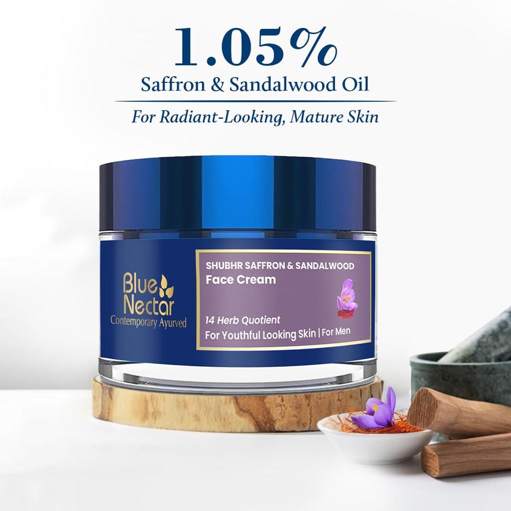 Blue Nectar Saffron Skin Brightening & Anti Aging Cream for Men | Day & Night Men Face Cream for Daily Use | Natural Moisturizer for Skin Glow (14