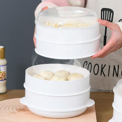 Double Plastic Steamer Microwave Oven Round Steamer with Lid Rice Cooker Steaming Grid Kitchen Cooking Accessories
