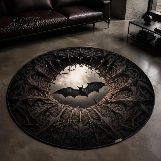 Indoor Holiday Theme Rug Halloween Round Area Rug, 3D Optical Illusion Doormat for Living Room, Scary Floor Mat Non Slip Absorbent Mat, Washable