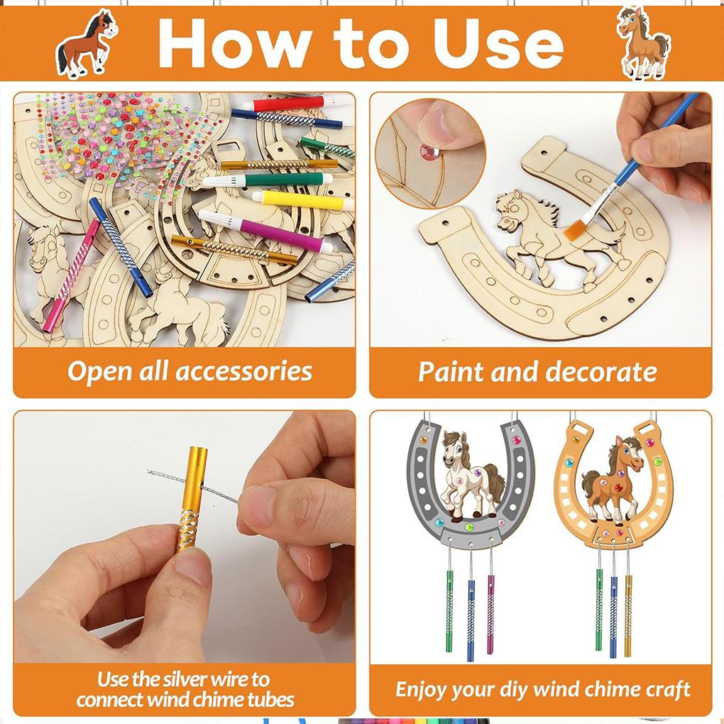 Diy Wooden Wind Chime Horseshoe Wind Chime Graffiti Horseshoe Wind Chime Kit Wooden U-shaped Birthday Crafts Pendant