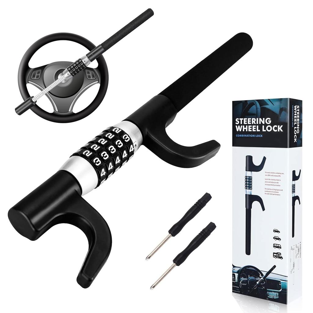 ZWSJLC Steering Wheel Car Combination Easy Security Car Accessories Anti-Theft Lock, Type, 5-Digit, Installation, Device, (Black)