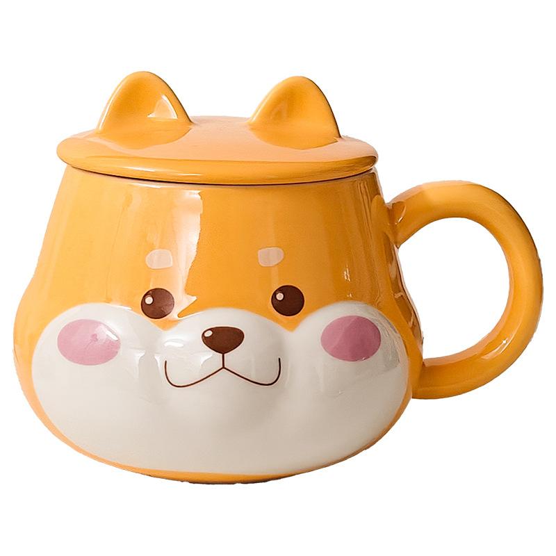 Creative Cute Shiba Inu Ceramic Cup With Lid High Value Wind Home Couple Water Cup With Hand Gift