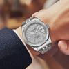 Herren Automatische Mechanische Uhr Weiß Perlmutt Zifferblatt Diamant Römische Ziffern Kalender Datum Edelstahl Armbanduhr