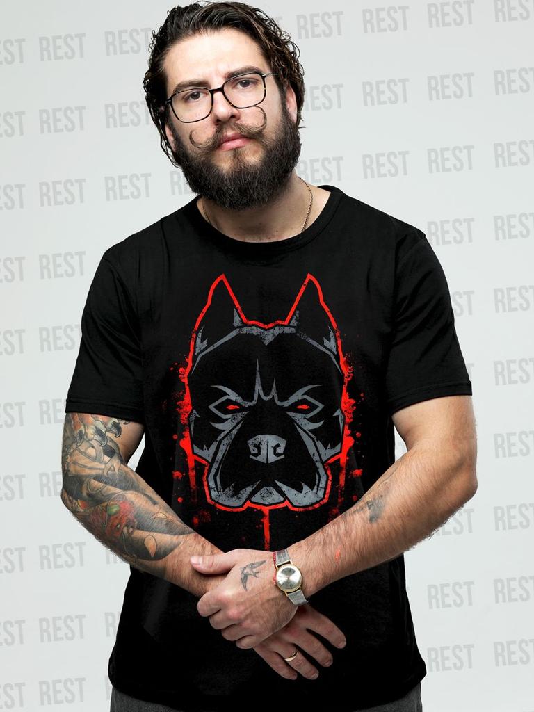 T-shirt con Stampa Pitbull da Uomo Oversize Manica Corta Cotone Pesante Alta Qualità Comoda Maglietta Streetwear Abbigliamento Maschile Femminile