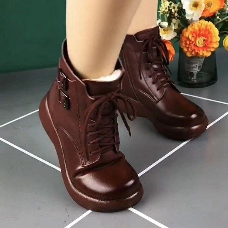 Women Leather Wool Snow Boots Short Boots Women Winter Fleece Lined Thick Sole Cotton Boots Fashion Boots