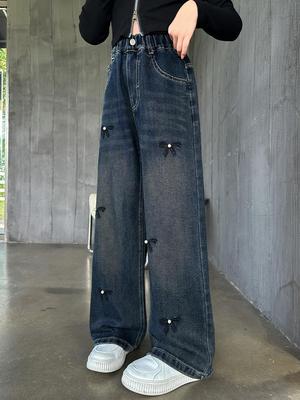 Girls' Loose Fit Wide-Leg Jeans - Spring & Autumn 2025 Fashion Trend for Middle & Big Kids