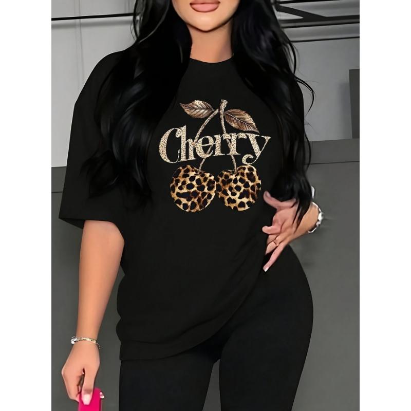 

Женская минималистичная футболка с короткими рукавами и 3D-принтом вишни, с персонализированным дизайном 6XL