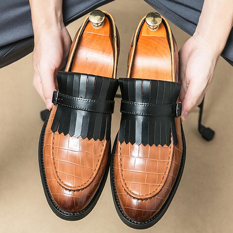 New Men's Tassels Mixed Color Shoes Gentleman Business Flats Dress Monk Strap Loafers Homecoming Pageant Footwear Zapatos Hombre