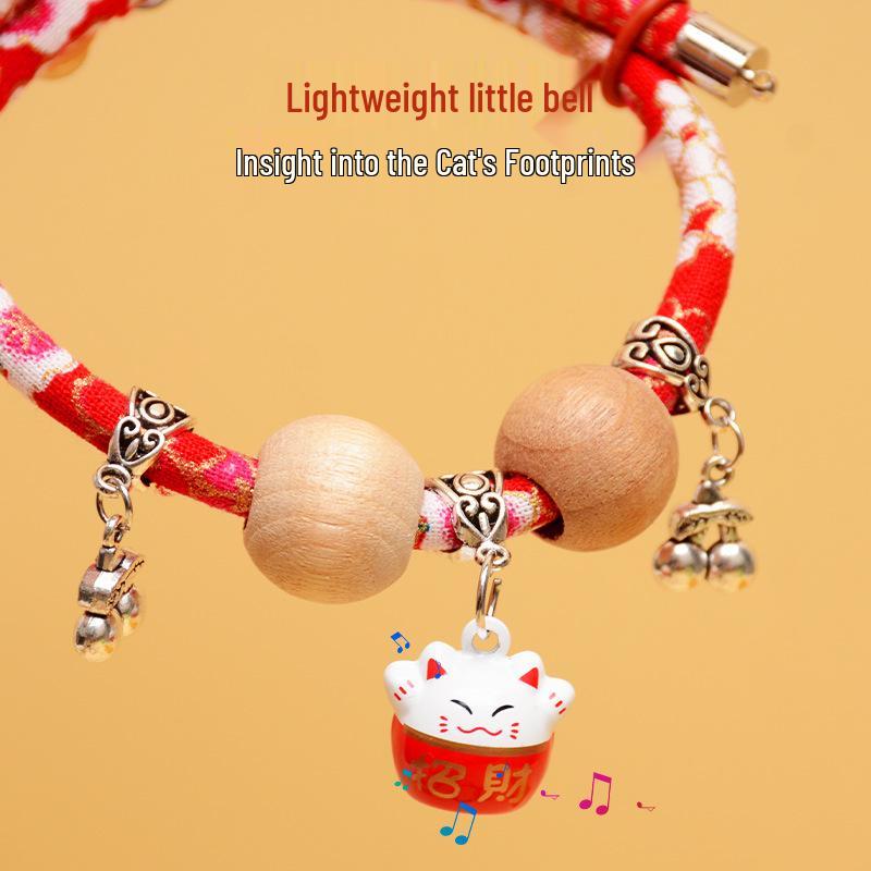 Camphor Wood Cat Collar with Bell and Longevity Lock - Pet Necklace Accessories
