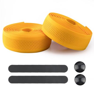 ROCKBROS Road Bike EVA Bar Grip Tape with End Left and Right Yellow Tape, Caps, Set, (Mesh Design)