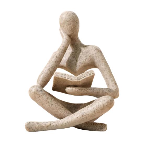 Resin Thinker Statue Bookshelf Reading Figure Decor Abstract Sculpture бежевый