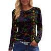 Damenmode, lässig, langärmelig, bedruckt, Rundhalsausschnitt, Pullover, Top, Bluse