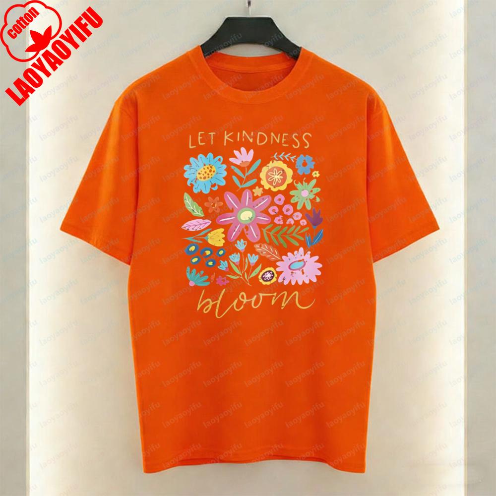 Let Kindness Bloom Art Aesthetic TShirt Colorful Wildflower Graphic Tops Fun Trendy Harajuku Casual Style Cotton Tee for Women