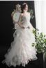 [Hosaku Co., Ltd.] Gorgeous Off-the-Shoulder A-Line Tiered Wedding Dress with Long Train, Elegant Princess Style, Lace-Up, Perfect for Concerts, Recit