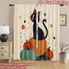 2D flat printing 2pcs Party Curtains Black Cat Pumpkins Cute Halloween Digital Printed Polyester Drapes Festive Wall Decor Use