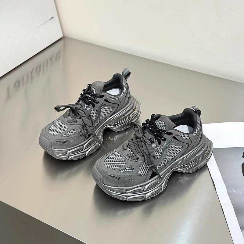 

2024 Autumn High-grade Two-color Shoelaces Thick Sole Lightweight Casual Heightening Women s Shoes Sneakers Women 35 серый