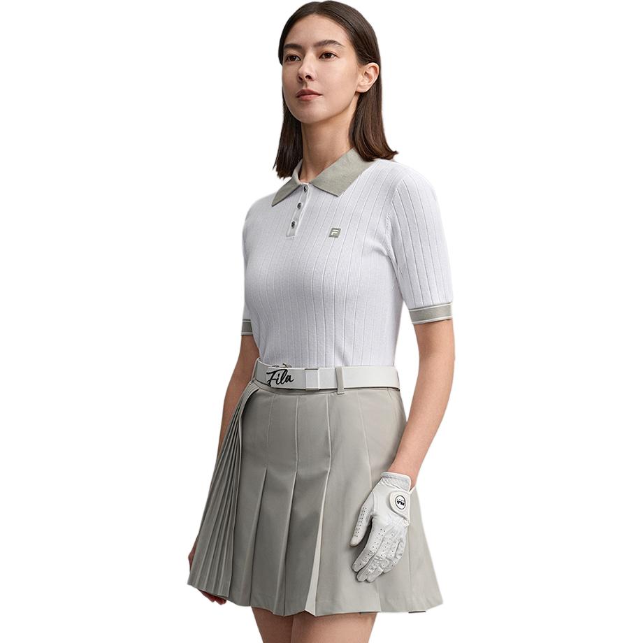 FILA Golf Series Simple Fashion Classic Sports Casual Golf Versatile Comfortable Woven Short Sleeve Polo Shirt Women tops Jade-White A11W615408FWT