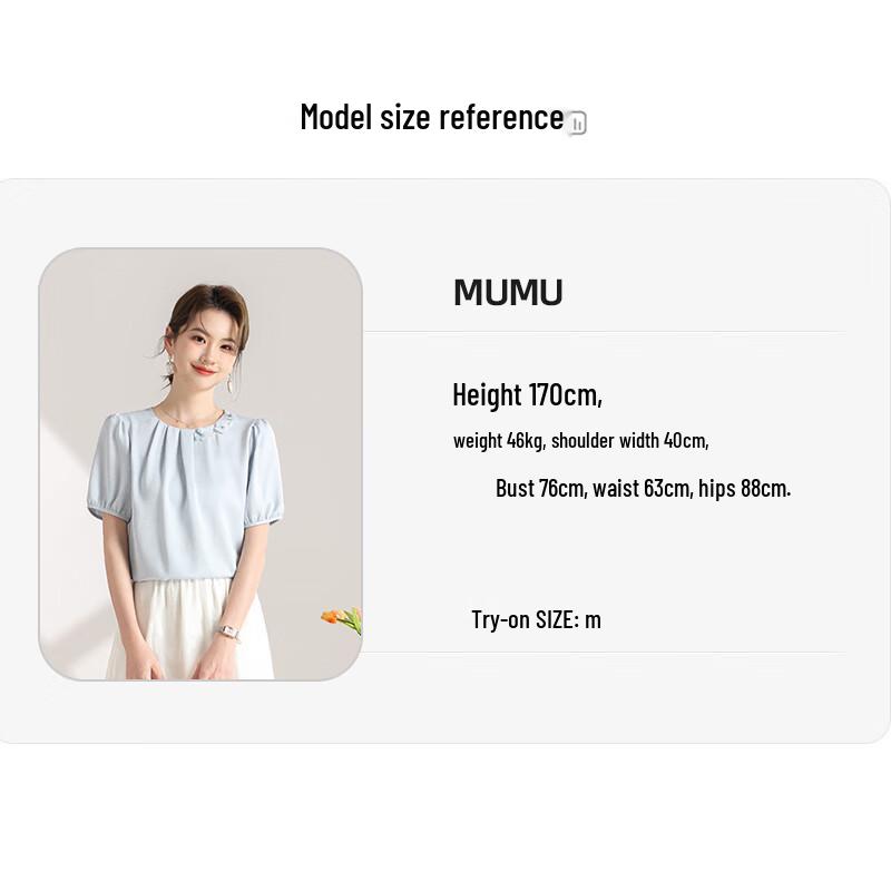 Qianbainian Women's Elegant Loose Fit Puff-Sleeve T-Shirt