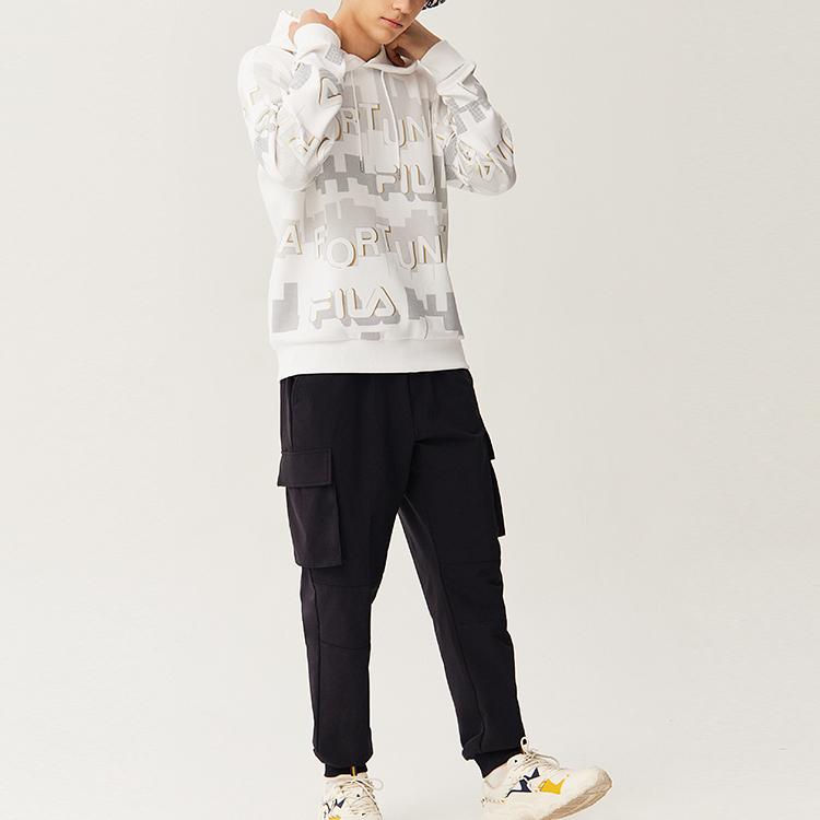 Fila All Over Print Casual Sports Hoodie Men Hoodies White F11M118250FWT