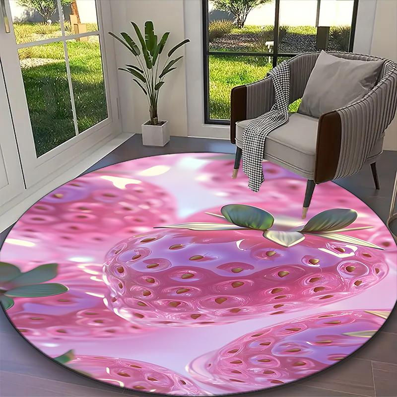 1pc Diamond Strawberry Rug, Digital Printed Home Chair Sofa Mat, Durable Office Round Carpet, Beautiful Festival Decorations