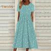 Women's Summer Short Sleeve Dress Casual Floral Print Round Neck Midi Dress with Pockets Flowy A-line Beach Sundress