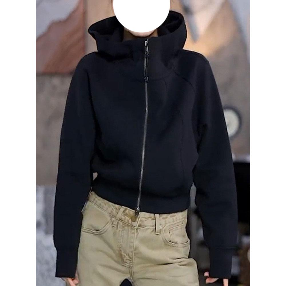 Lazy Style Solid Color Cardigan Zipper Hooded Long-sleeved Sweatshirt for Women Autumn Temperament Versatile Jacket