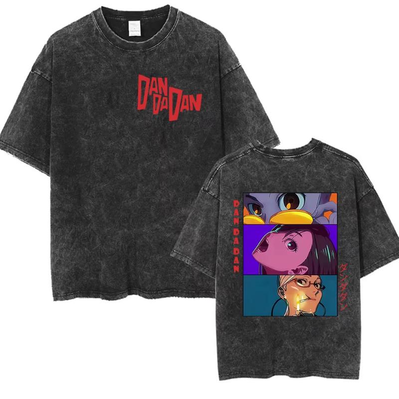 Anime Dandadan Okarun Dan Da Dan Graphic Vintage Washed T Shirts Men Women Clothing Oversized Short Sleeve T-shirts Tops