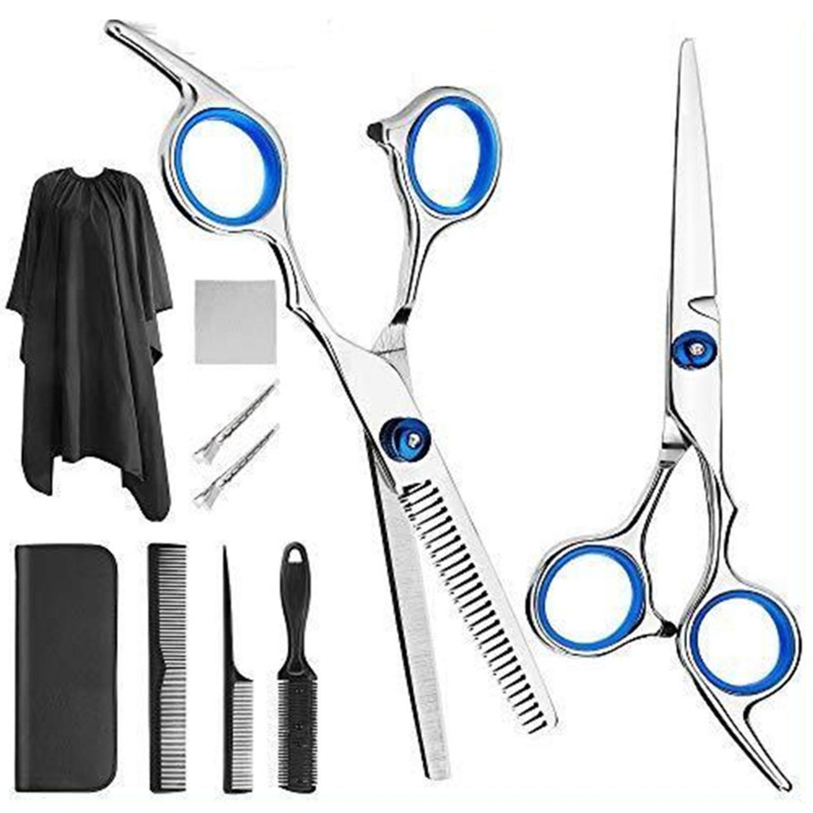 

10 шт. набор ножниц для стрижки волос, расчески, накидка из нержавеющей стали, парикмахерские ножницы, набор, синий цвет