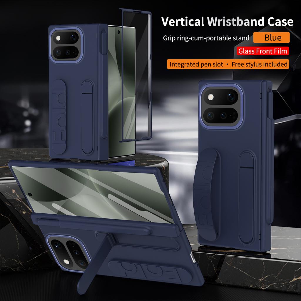 For Google Pixel 11 10 Pro Fold Vertical Wristband Case Grip Ring-Cum-Portable Stand Pen Slot Hinge Protection Free Stylus Cover