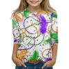 Print Tops For Youth Girls Round Neck 3/4 Sleeves T-Shirts Trendy Tops Outfit Tees