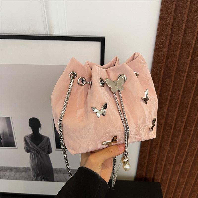 Stylish Black White Pink And Silver Trendy Crossbody Bucket Bag For Women