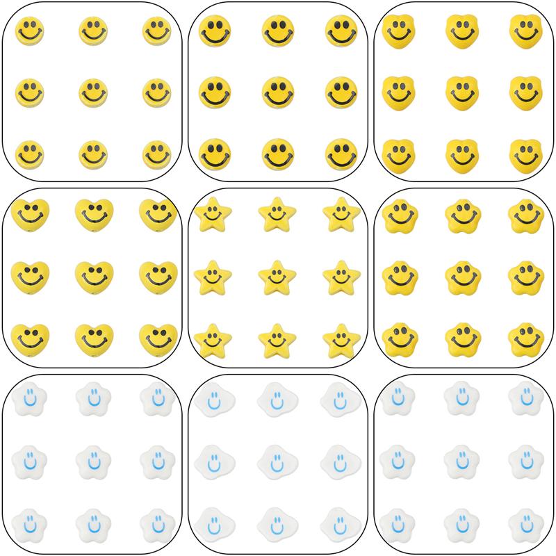 5pcs/Bag Smile Beads Ceramic Porcelain Clouds Hearts Stars Round Beads Charm For DIY Bracelet Jewelry Making Accessories