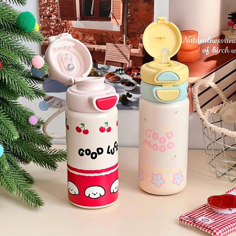 1000ML Thermos Water Cup For Girls Ice Coffee Cup With Handle Straw Tumbler Large Capacity 316 Stainless Steel Insulated Cup