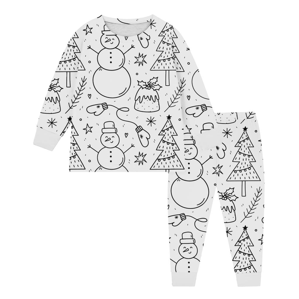 Set Moda Bambini: Top e Pantaloni Natalizi Doodle a Girocollo e Maniche Lunghe