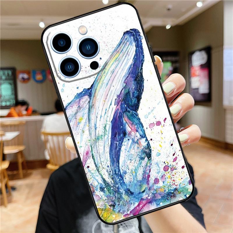 Whale Fish Wave Sea Case For iPhone 17 16 15 13 12 11 14 Pro Max Mini Plus 16e 17 Air Bumper Cover Accessories