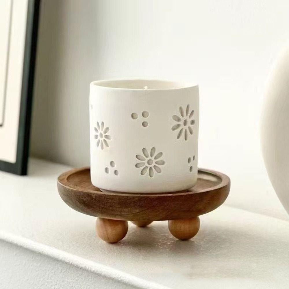 Brown Jewellery Display Trays Wood Round Oval Wood Pedestal Stand Desktop Ornament Perfume Organizier Candle Storage Rack