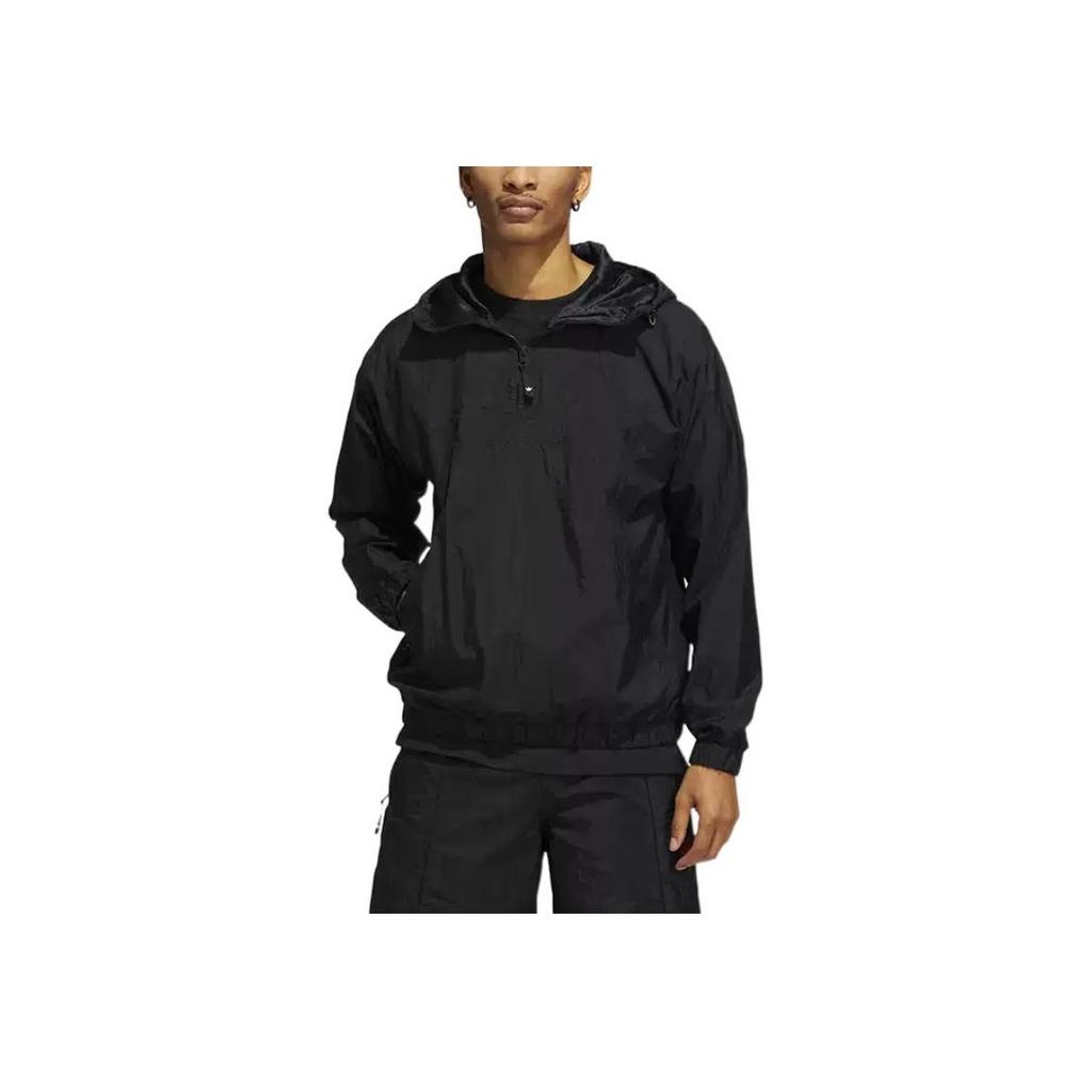 Adidas Originals Trefoil Solid Half-Zip Hooded Windbreaker Jacket Men Outerwear Black HA1278