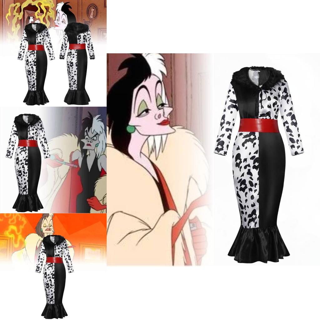 Fantasy-themed Cruella Cosplay Dress With Soft Fabric And Fur Collar