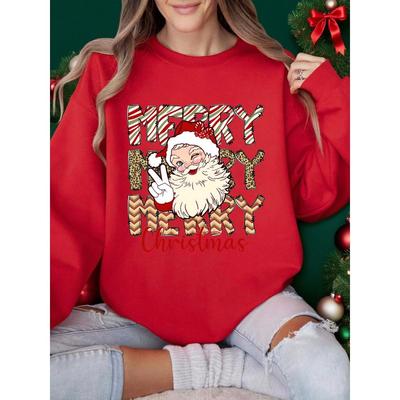 Frohe Weihnachten Weihnachtsmann Design Damen Sweatshirt Lässig Rundhals Streetwear Mehrfarbig Modekleidung Weiche Kleidung
