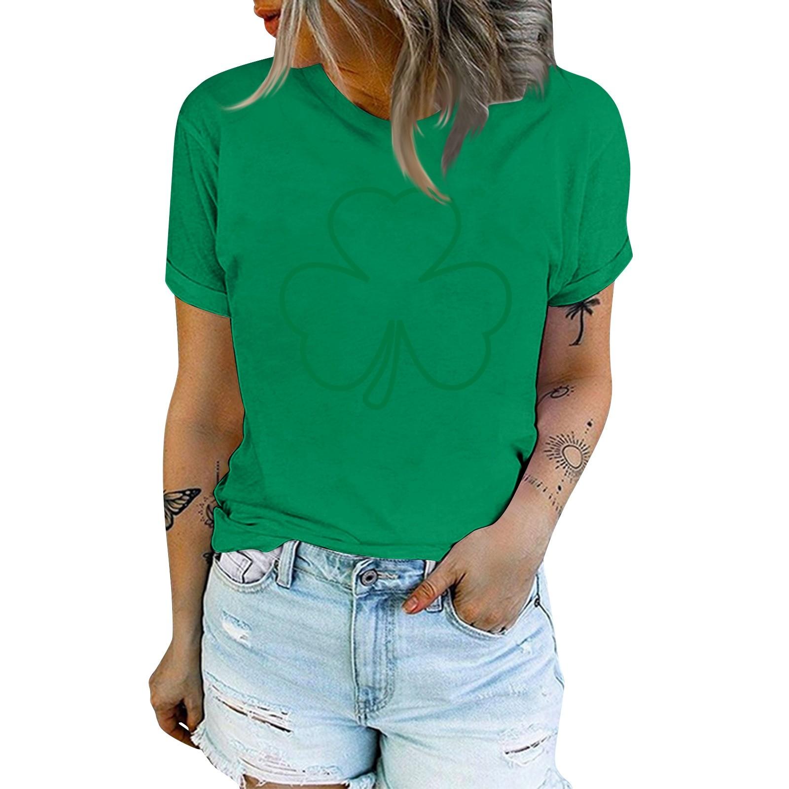 

Женская мода в стиле кэжуал. Футболка с принтом ко Дню Святого Патрика, пуловер с круглым вырезом, топ с короткими рукавами L