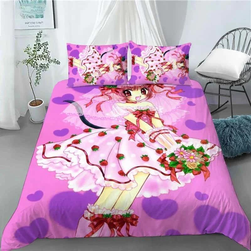 New 3D Anime Kawaii Girls Tokyo.Mew.Mew Bedding Set Duvet Cover Bedclothes Comforter Cover With Pillowcase For Kid Home Textiles