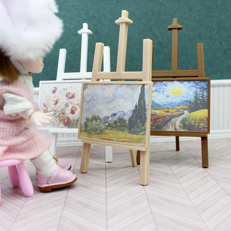 1:12 Șevalet în miniatură pentru casă de păpuși, șevalet de artă, pictură în ulei, suport de prezentare pentru decorarea camerei de acasă, casă de păpuși, micro scenă, accesoriu de construcție