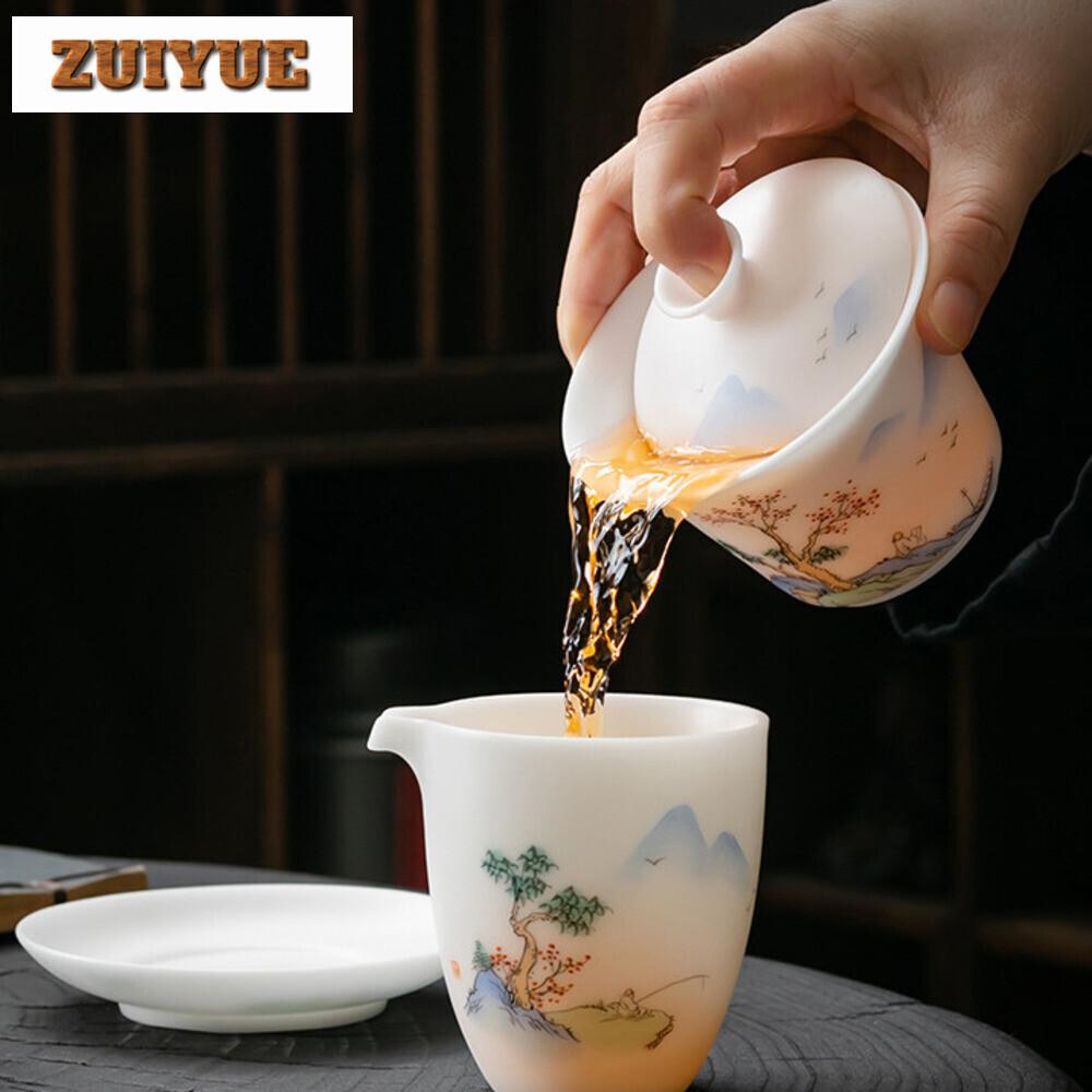 Boutique Eisjade Porzellan Handgefertigt Schüssel mit Deckel Handbemalt Duftende Hügel Gaiwan Teekanne Teekanne Teekochen Teekollektion Geschenke