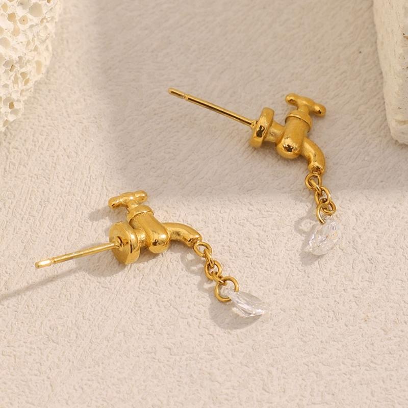 Creative Ear Jewelry Faucet Shape Studs Earring Ears Pin Stainless Steel Texture Suitable for Creative Personalities