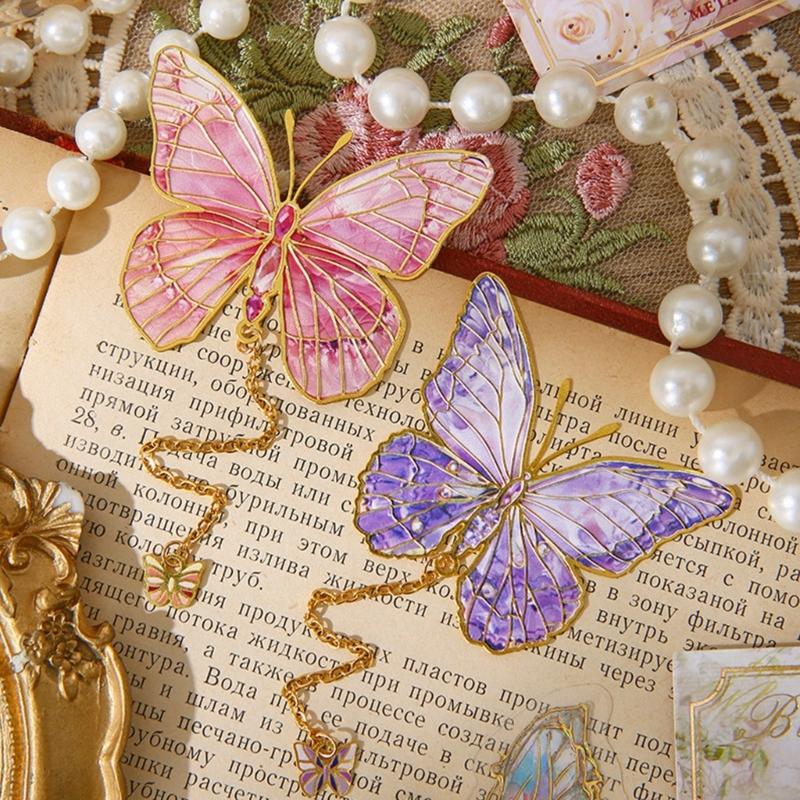 Metal Bookmarks Butterfly Book Markers with Pendant Creative Page Marker Chinese Style Book Markers Birthday Present