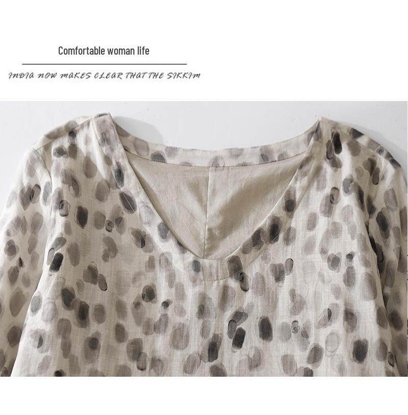 Xinxing 2025 V-neck Cotton Linen Swing Travel Dress - Mid-length Summer Vacation Wear